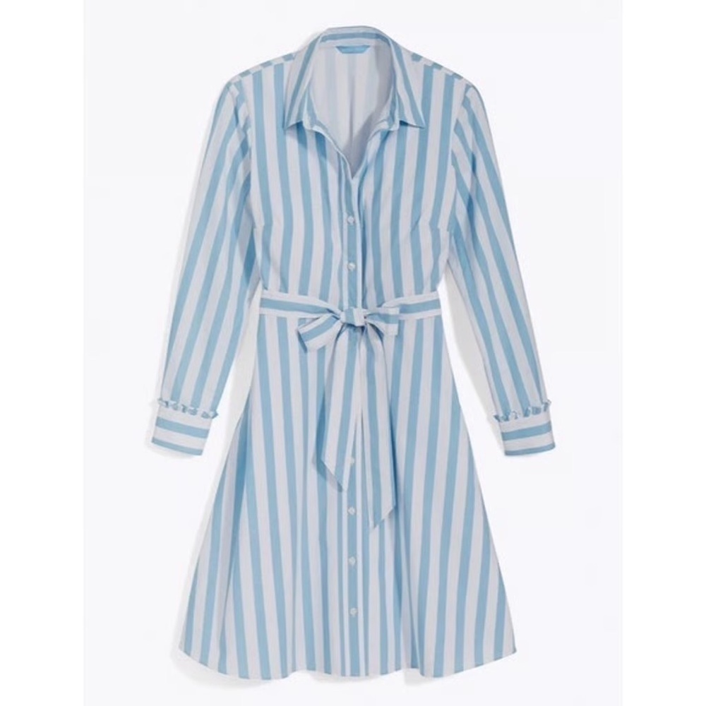 DRAPER JAMES Carly Blue White Striped Cotton Shirt Dress in Awning Stripe